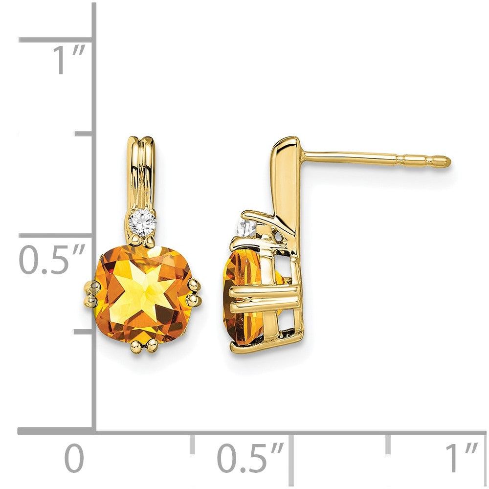 10k Cushion Citrine and Diamond Earrings