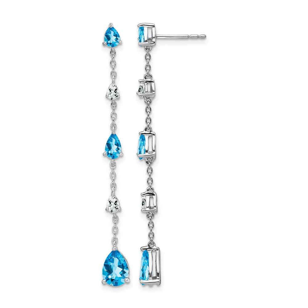 14k White Gold Pear Blue Topaz and White Topaz Dangle Chain Post Earrings