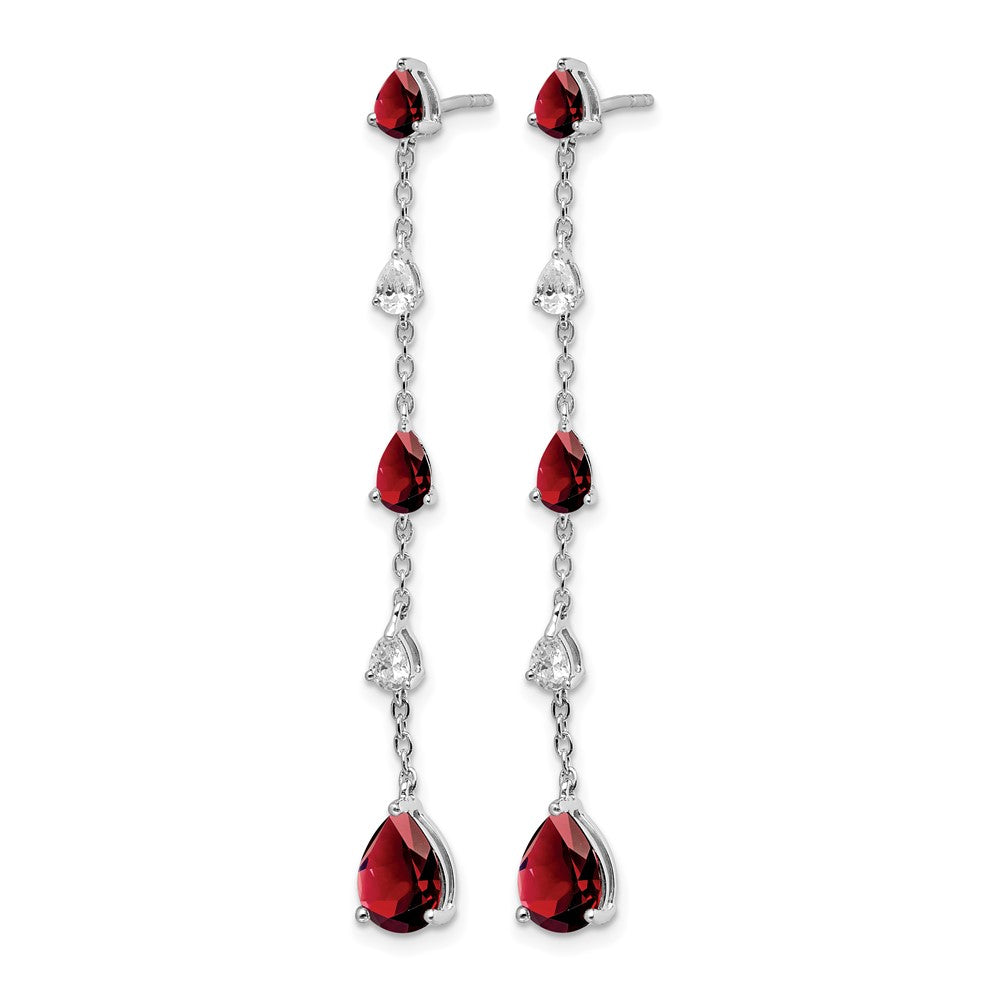 14k White Gold Pear Garnet and White Topaz Dangle Chain Post Earrings