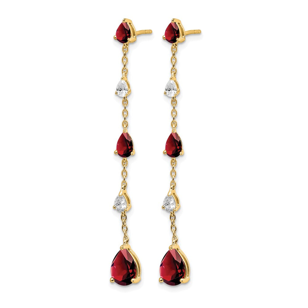 14k Pear Garnet and White Topaz Dangle Chain Post Earrings