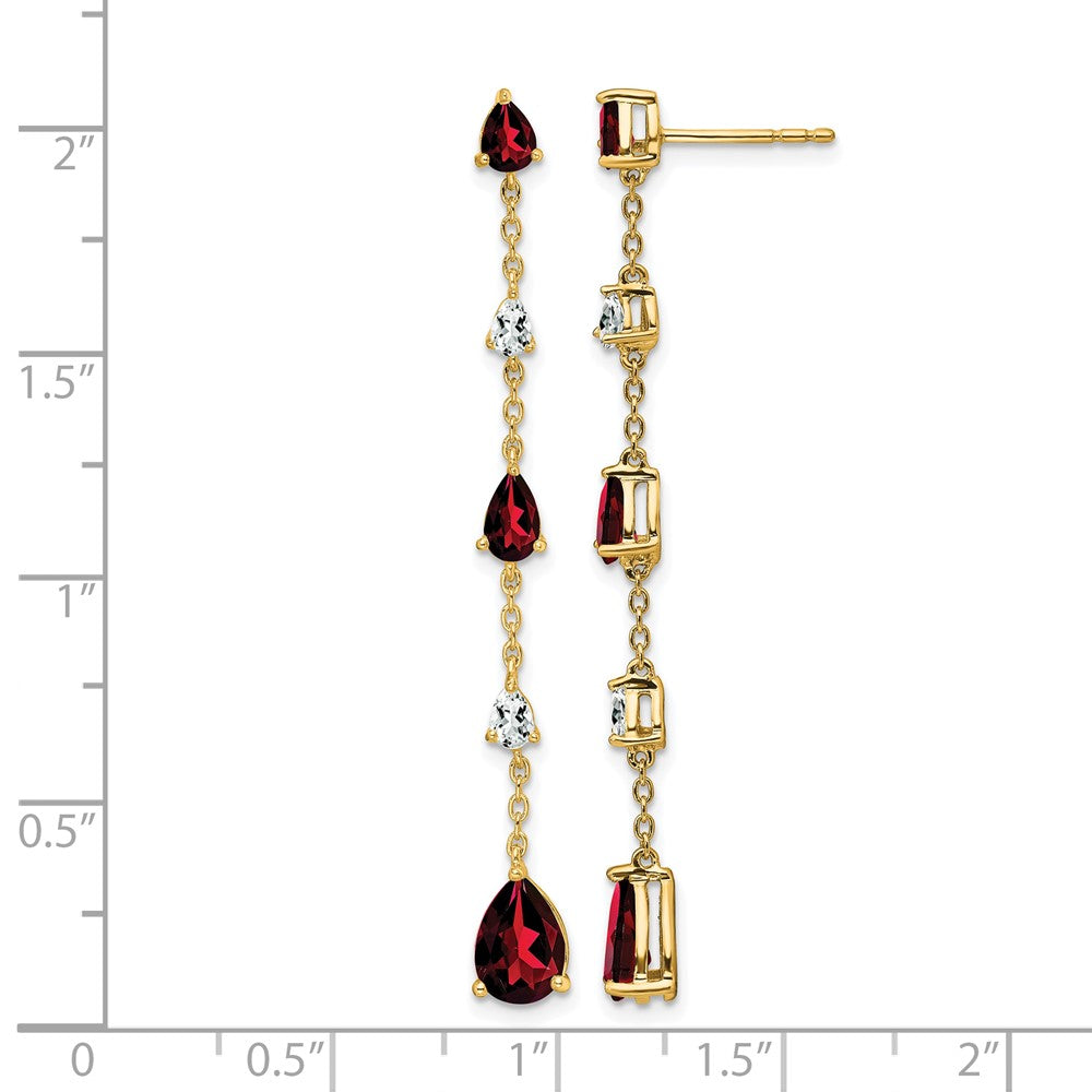 14k Pear Garnet and White Topaz Dangle Chain Post Earrings