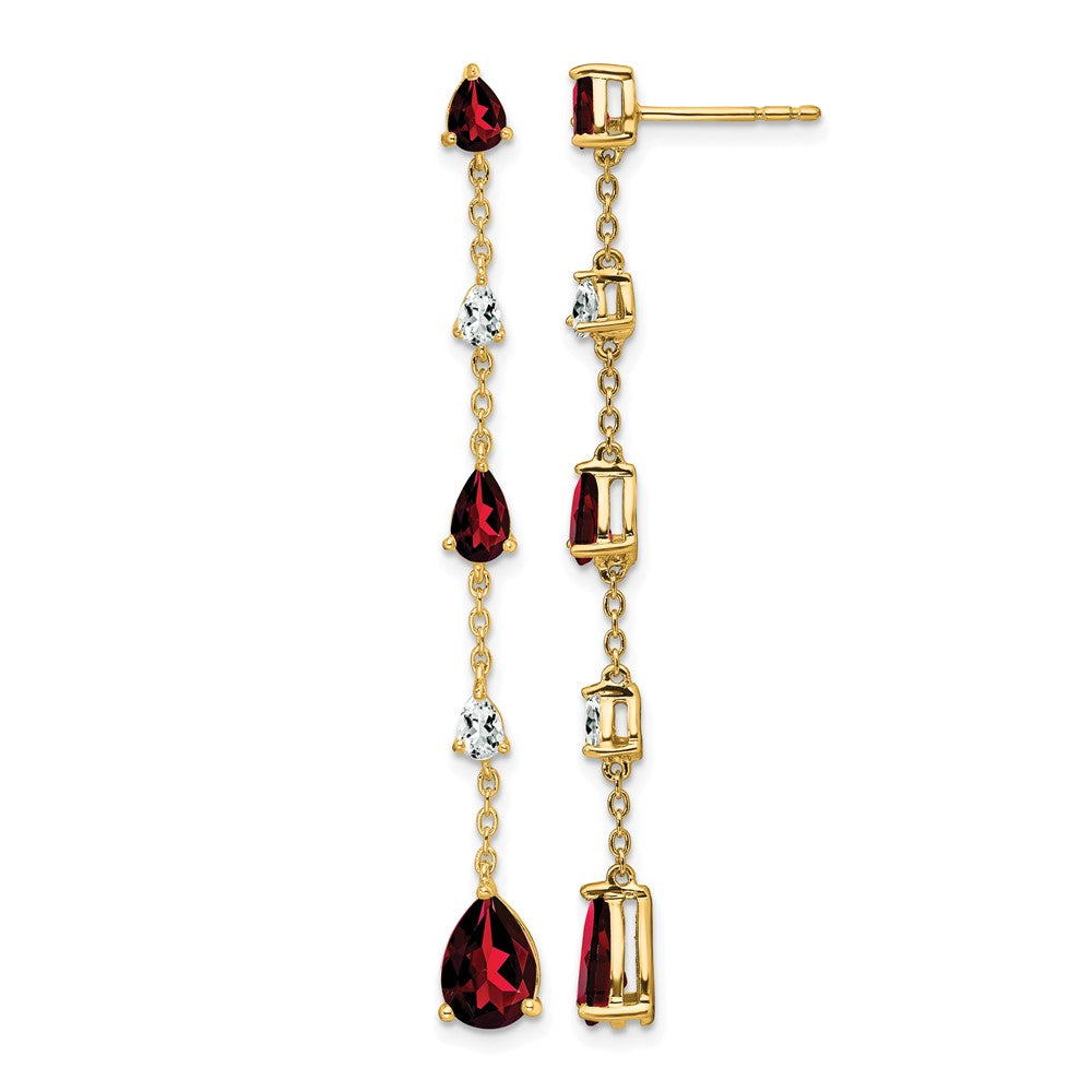 14k Pear Garnet and White Topaz Dangle Chain Post Earrings