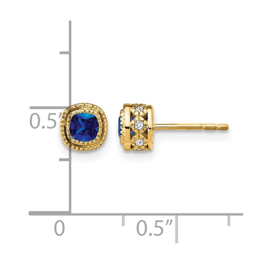 14k 3.4mm Cushion Sapphire and Diamond Post Earrings