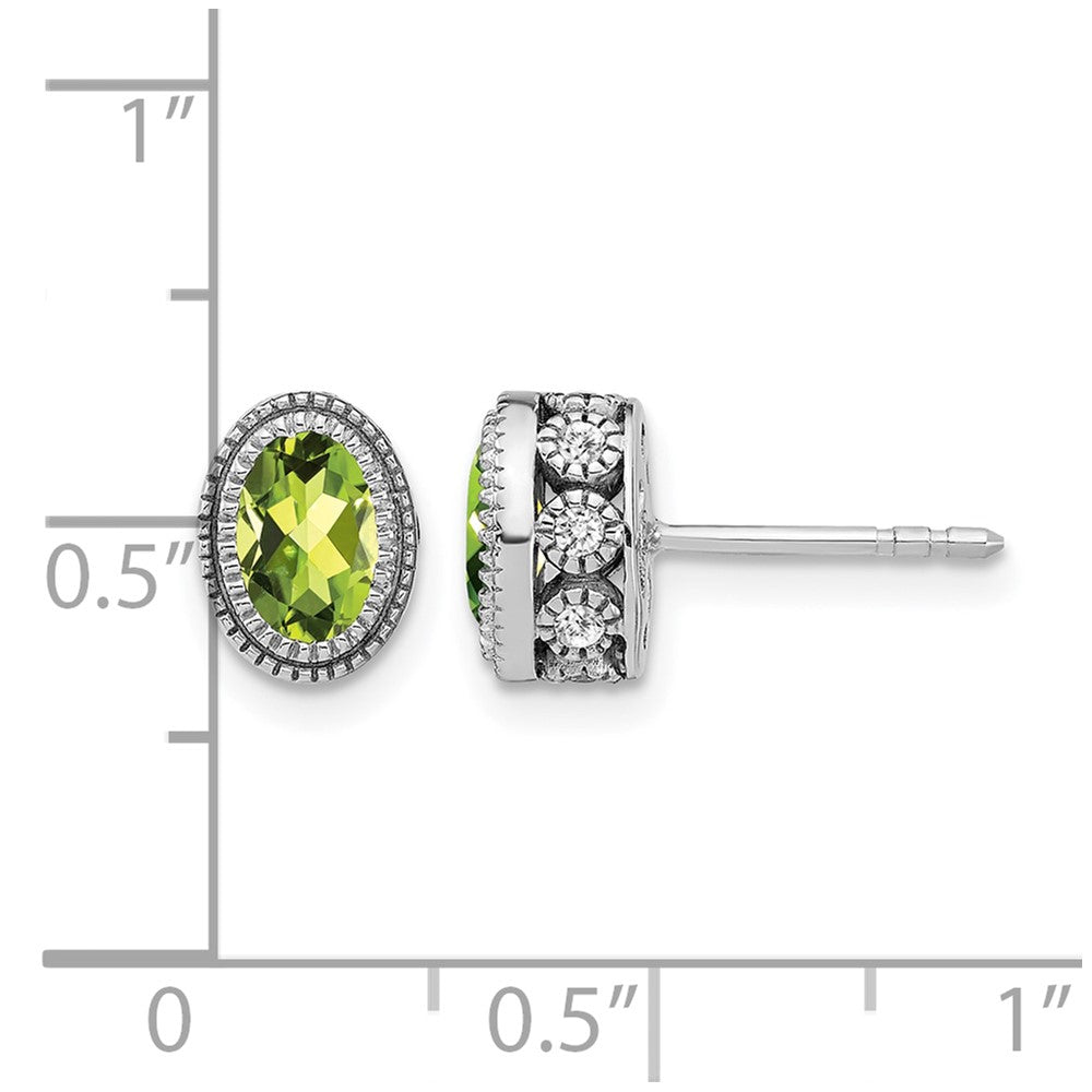 14k White Gold 6x4mm Oval Peridot and .19 carat Diamond Post Earrings
