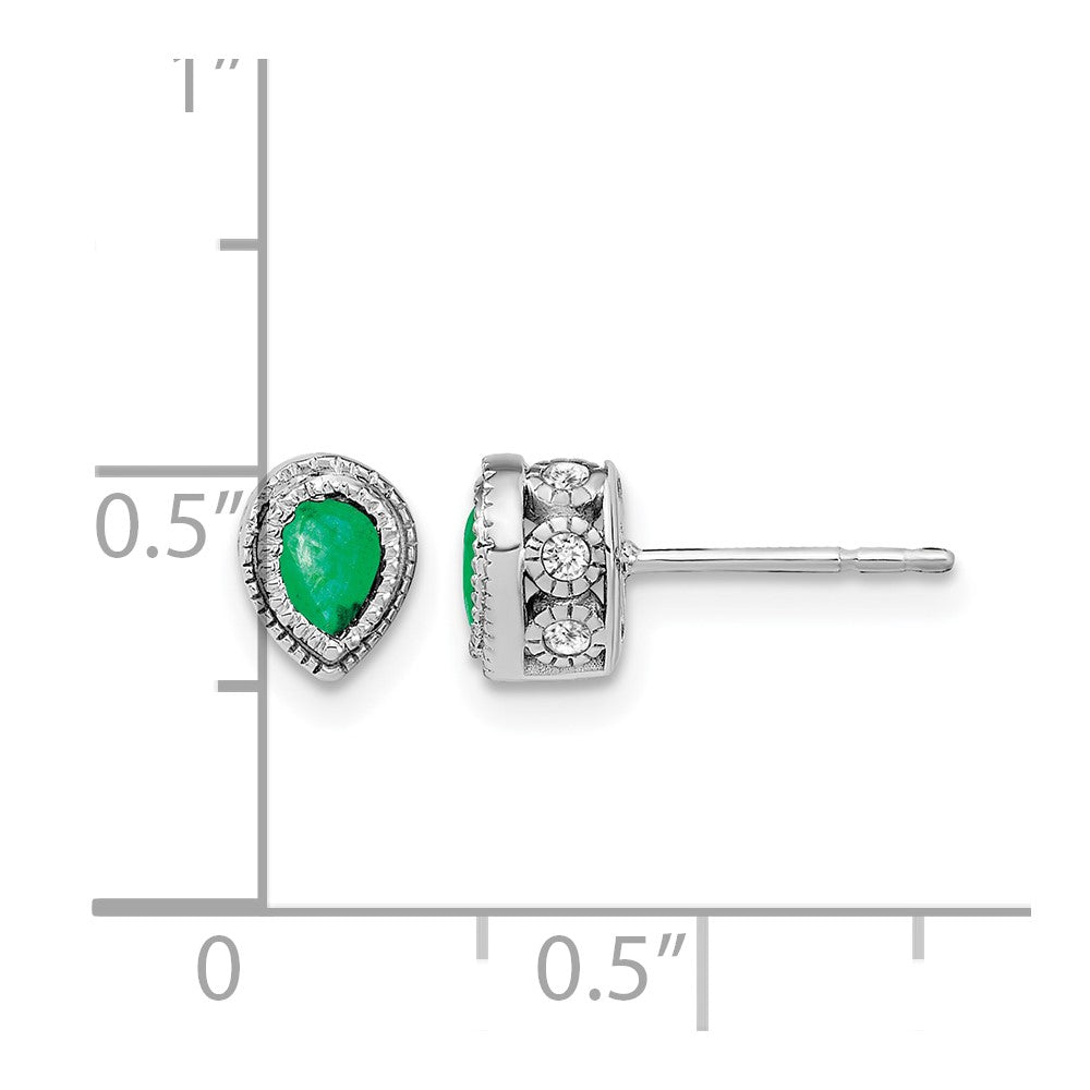 14k White Gold 4x3mm Pear Emerald and Diamond Post Earrings