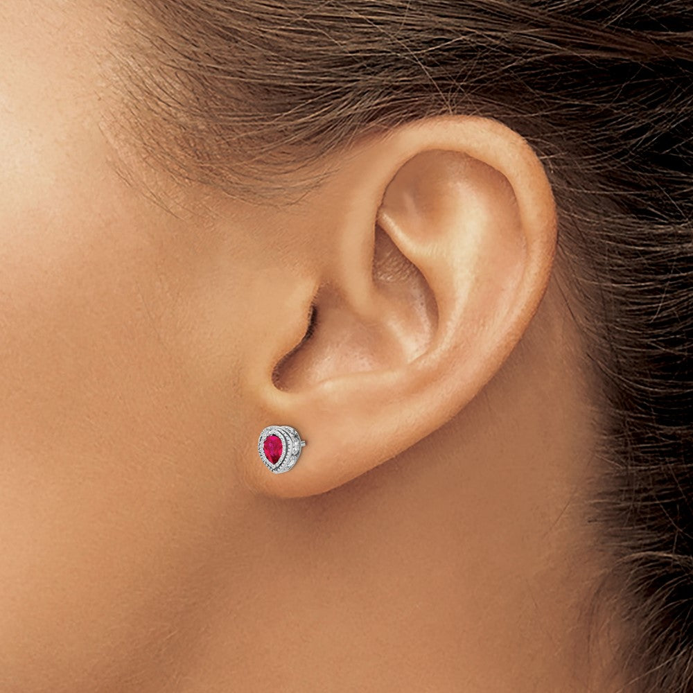 14k White Gold 4x3mm Pear Ruby and Diamond Post Earrings
