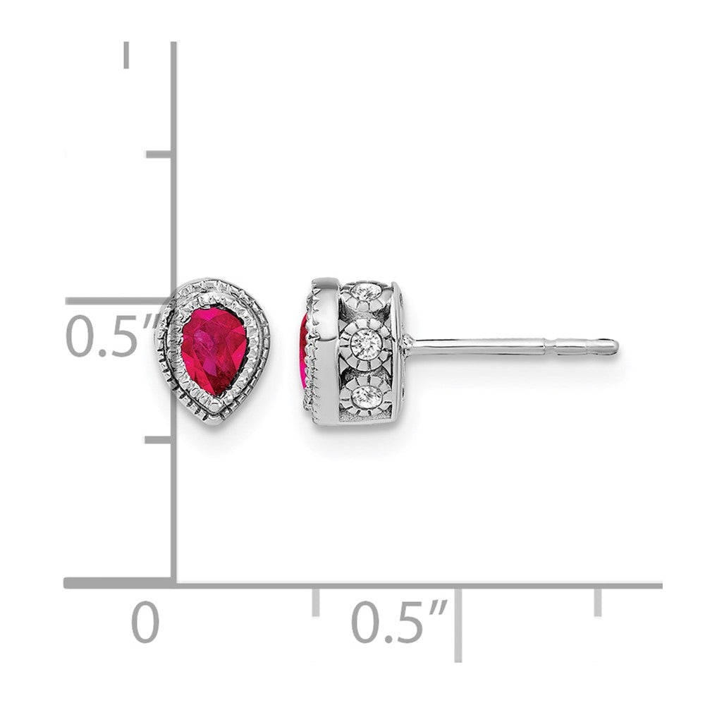 14k White Gold 4x3mm Pear Ruby and Diamond Post Earrings