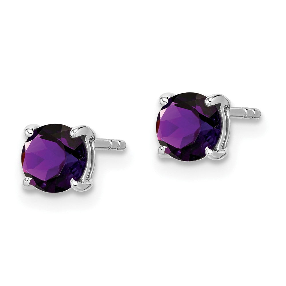 14k White Gold 5mm Round Amethyst Post Earrings