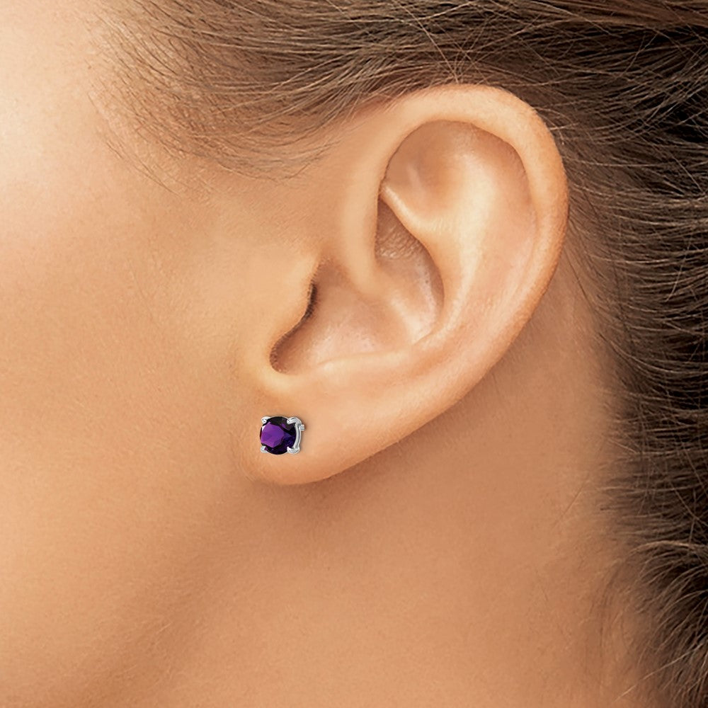 14k White Gold 5mm Round Amethyst Post Earrings