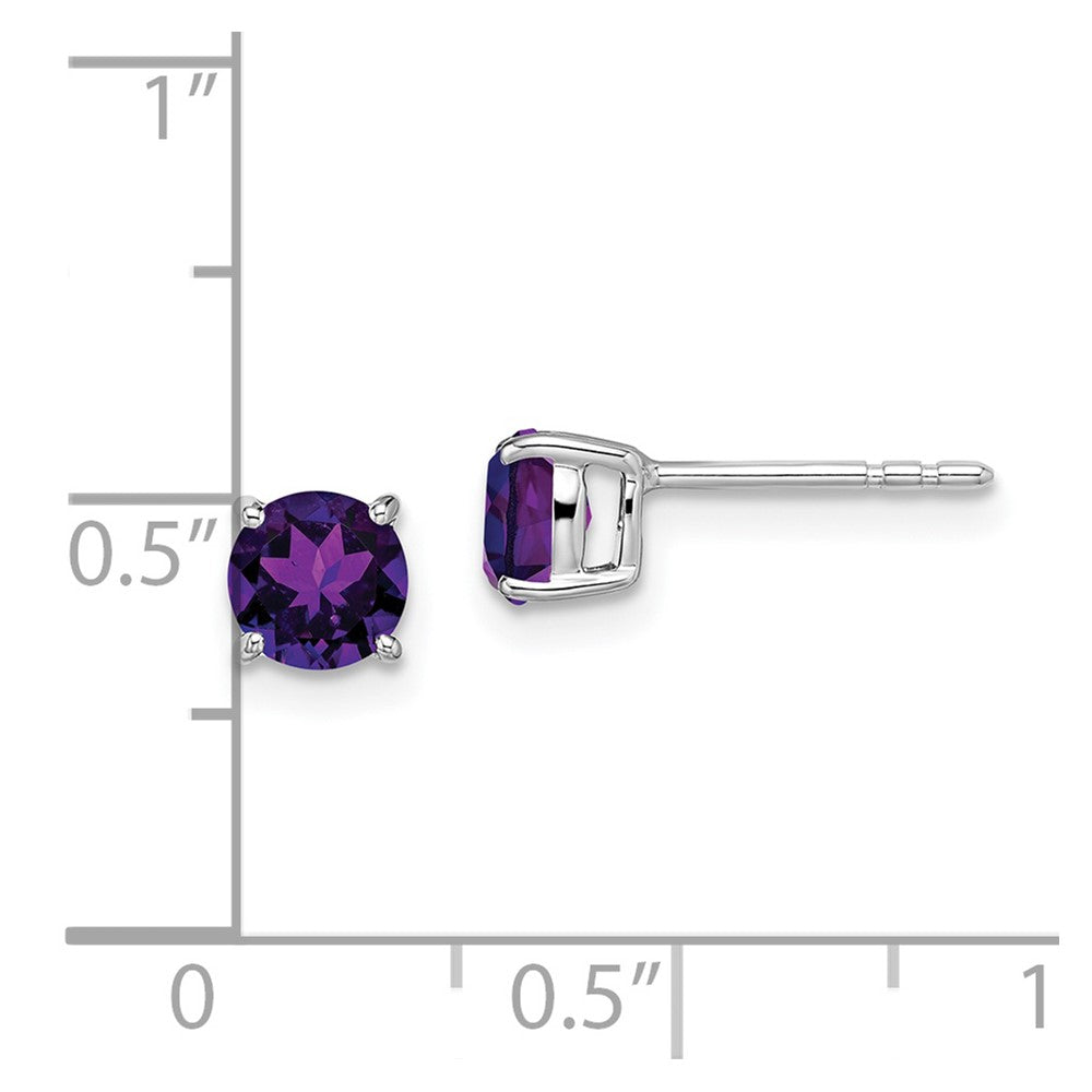 14k White Gold 5mm Round Amethyst Post Earrings