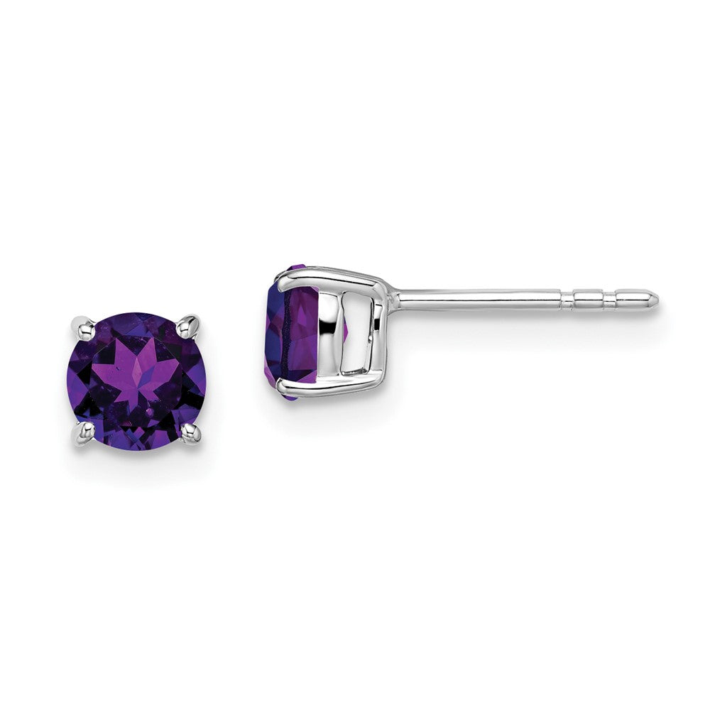 14k White Gold 5mm Round Amethyst Post Earrings
