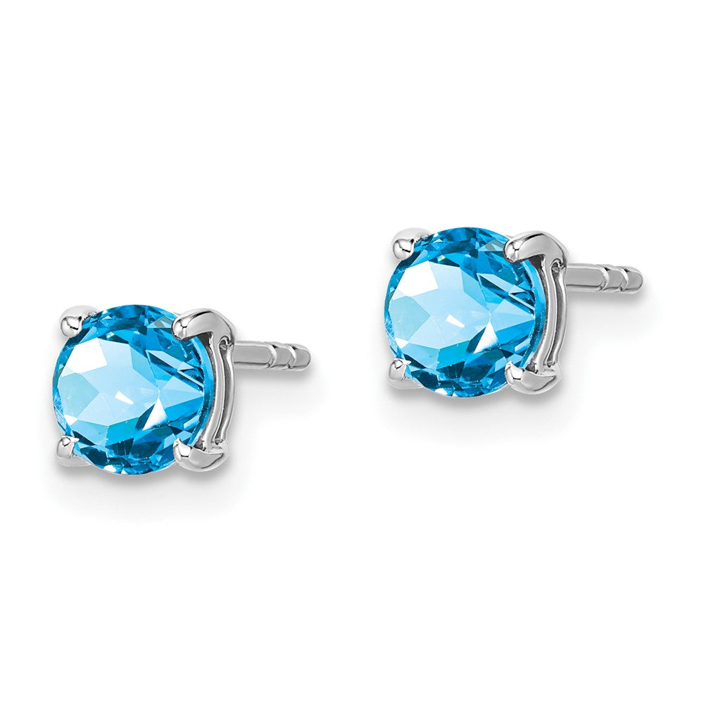 14k White Gold 5mm Round Blue Topaz Post Earrings