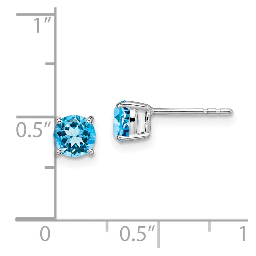 14k White Gold 5mm Round Blue Topaz Post Earrings