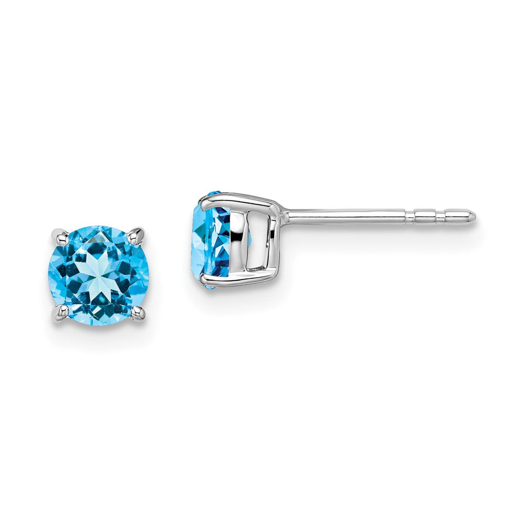 14k White Gold 5mm Round Blue Topaz Post Earrings