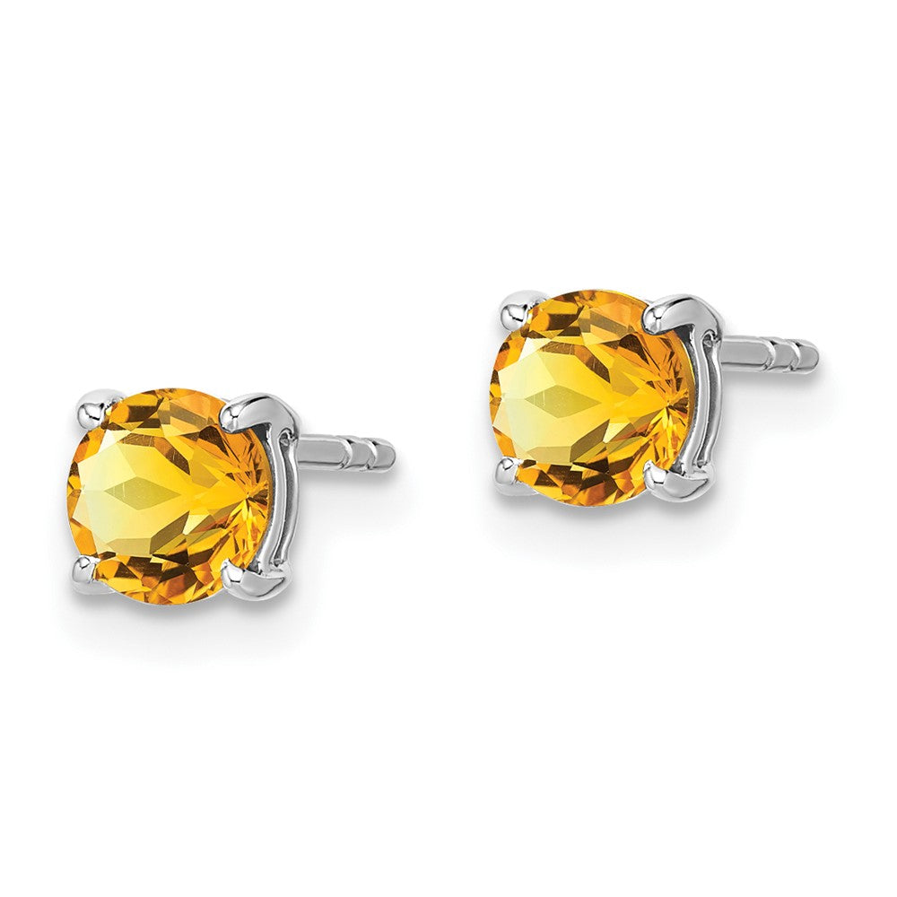 14k White Gold 5mm Round Citrine Post Earrings