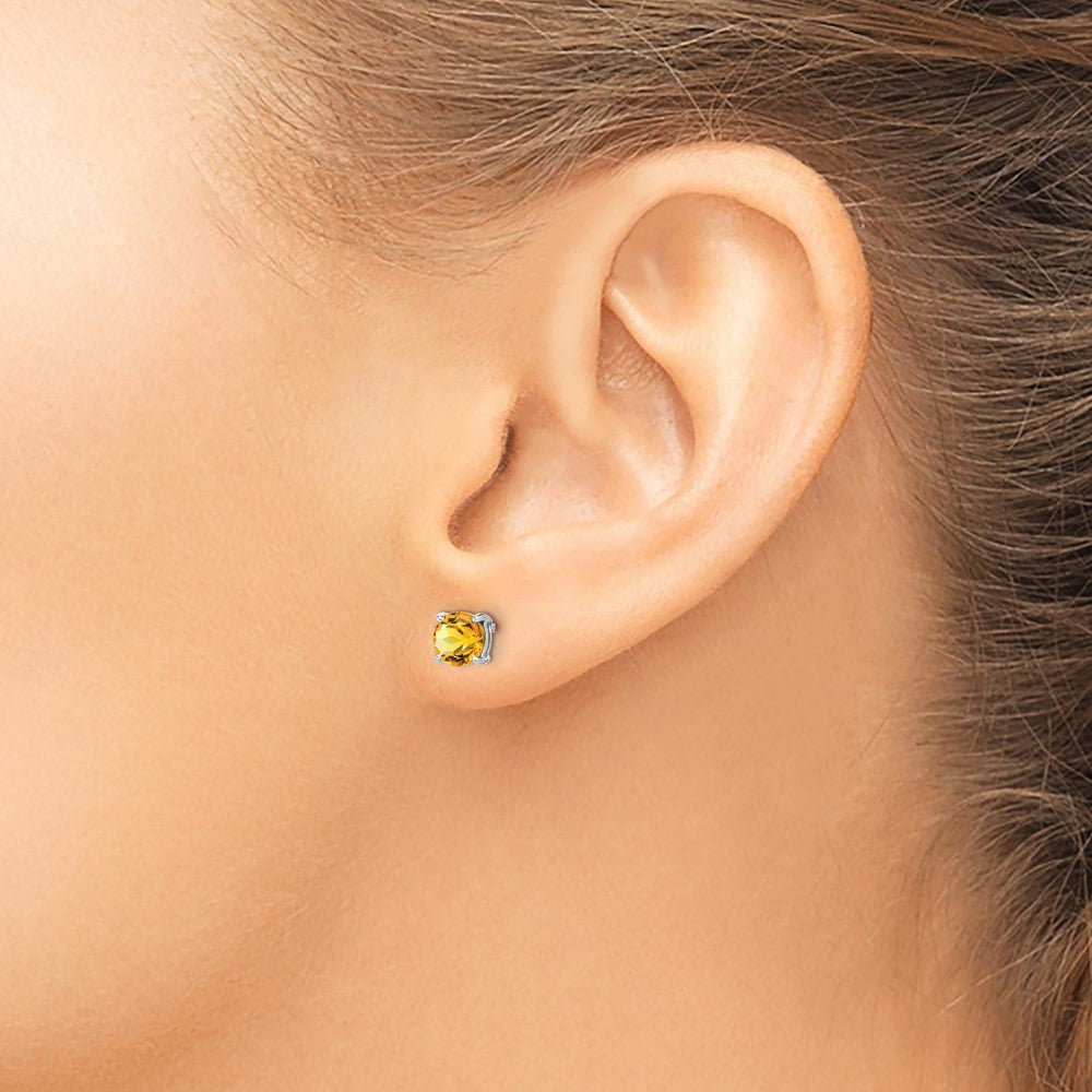 14k White Gold 5mm Round Citrine Post Earrings