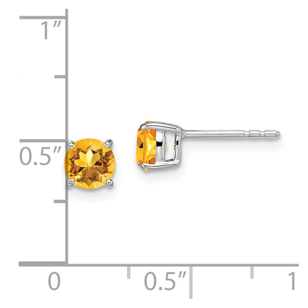 14k White Gold 5mm Round Citrine Post Earrings