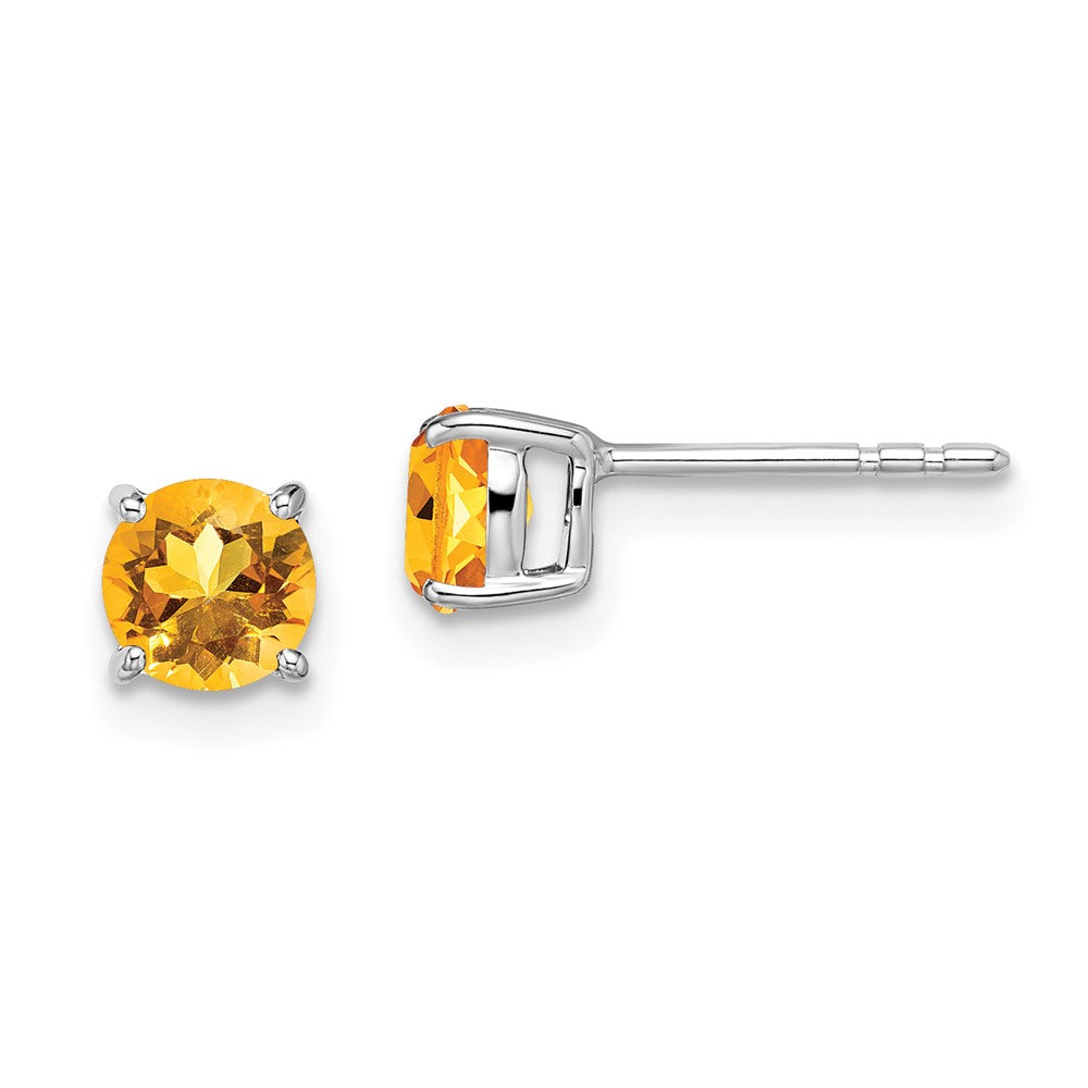 14k White Gold 5mm Round Citrine Post Earrings