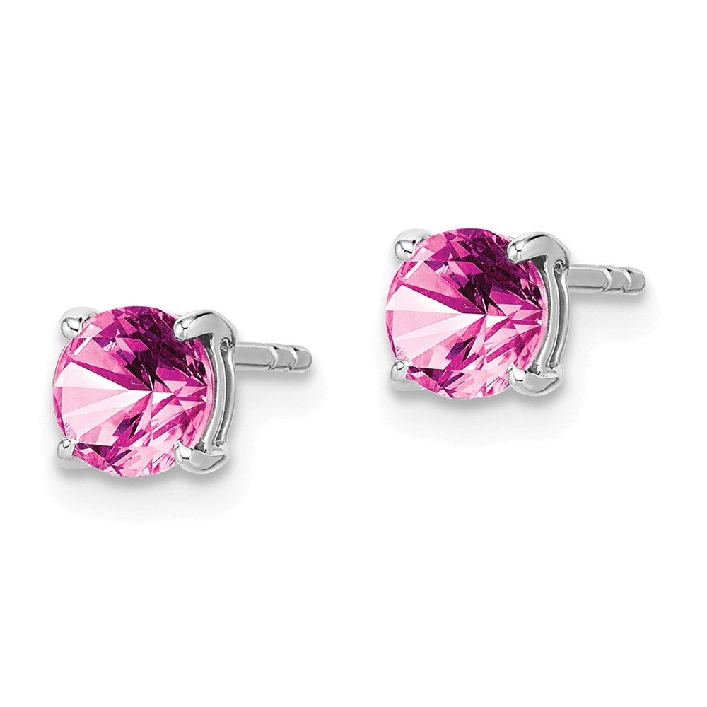 14k White Gold 5mm Round Lab Created Pink Sapphire Post Earrings