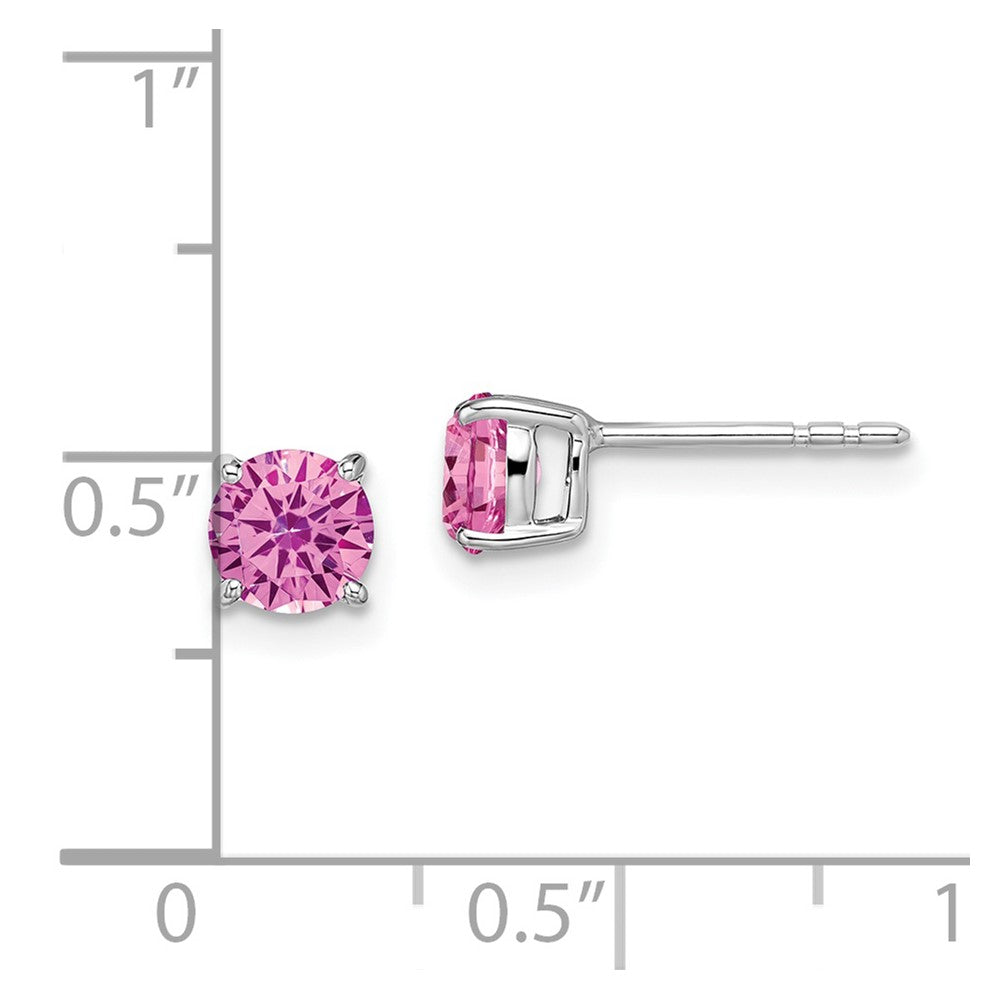 14k White Gold 5mm Round Lab Created Pink Sapphire Post Earrings