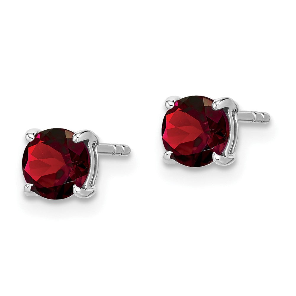 14k White Gold 5mm Round Garnet Post Earrings