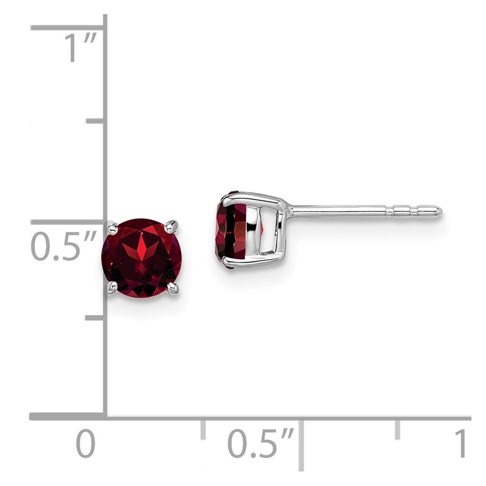 14k White Gold 5mm Round Garnet Post Earrings