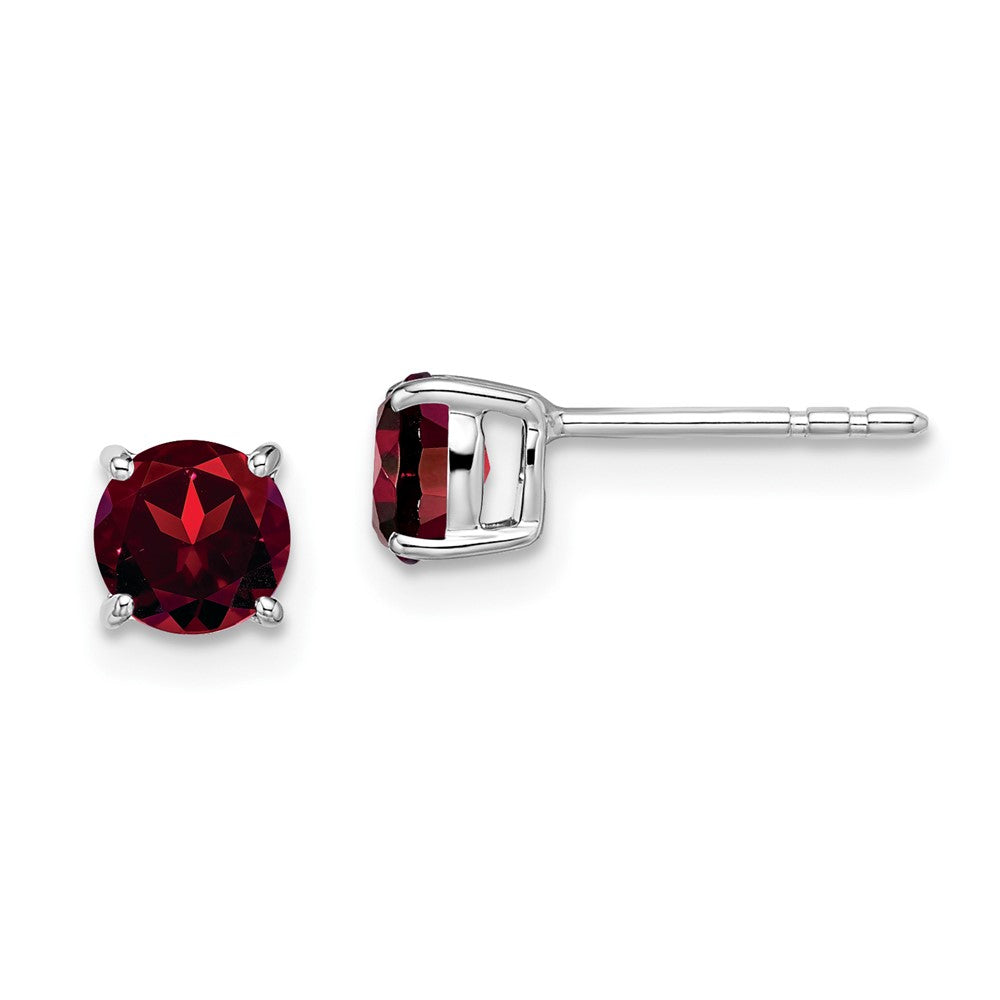 14k White Gold 5mm Round Garnet Post Earrings