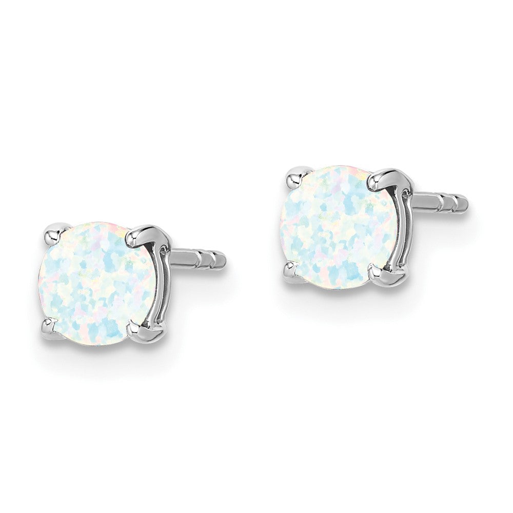 14k White Gold 5mm Round Lab Created Opal Post Earrings