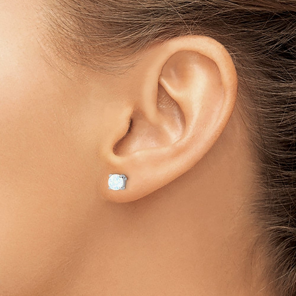 14k White Gold 5mm Round Lab Created Opal Post Earrings