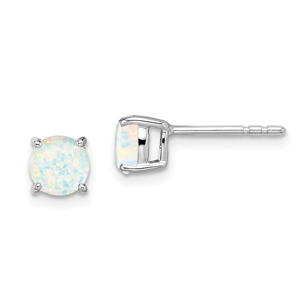 14k White Gold 5mm Round Lab Created Opal Post Earrings