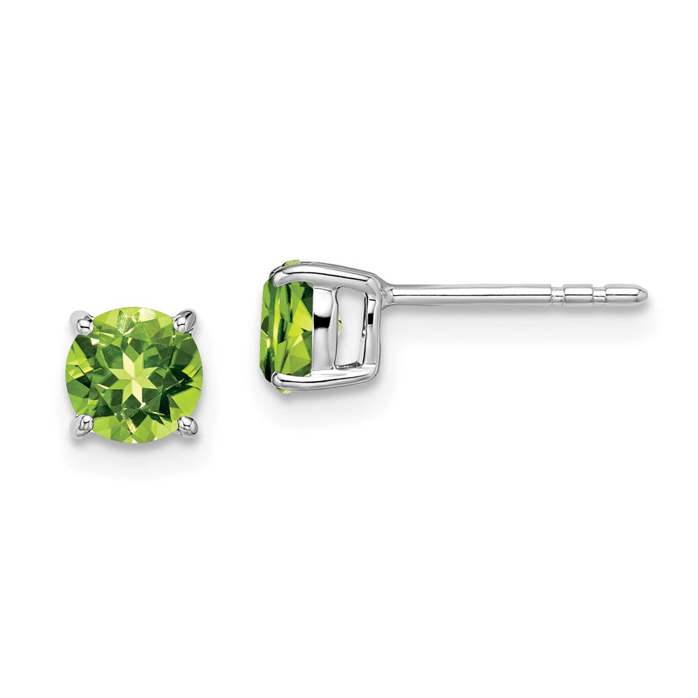 14k White Gold 5mm Round Peridot Post Earrings
