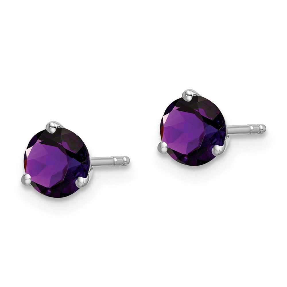 14k White Gold 5mm Round Amethyst Martini Post Earrings