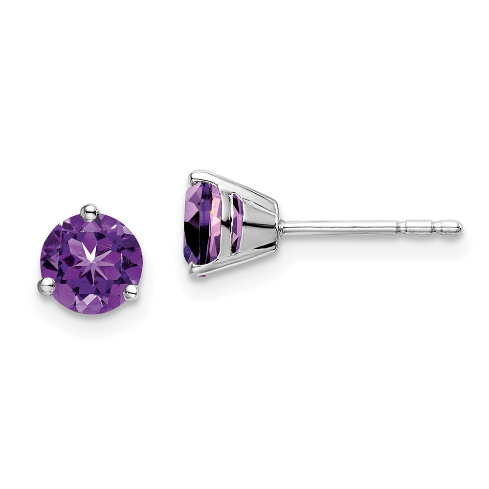 14k White Gold 5mm Round Amethyst Martini Post Earrings