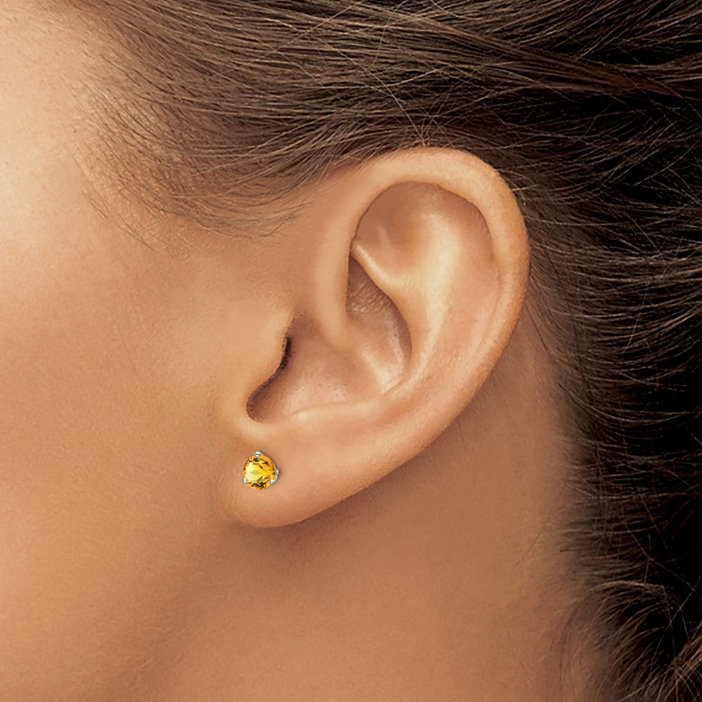 14k White Gold 5mm Round Citrine Martini Post Earrings