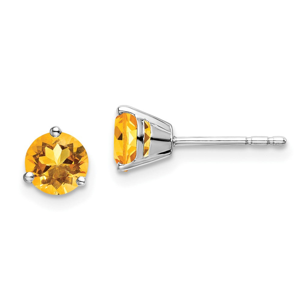 14k White Gold 5mm Round Citrine Martini Post Earrings