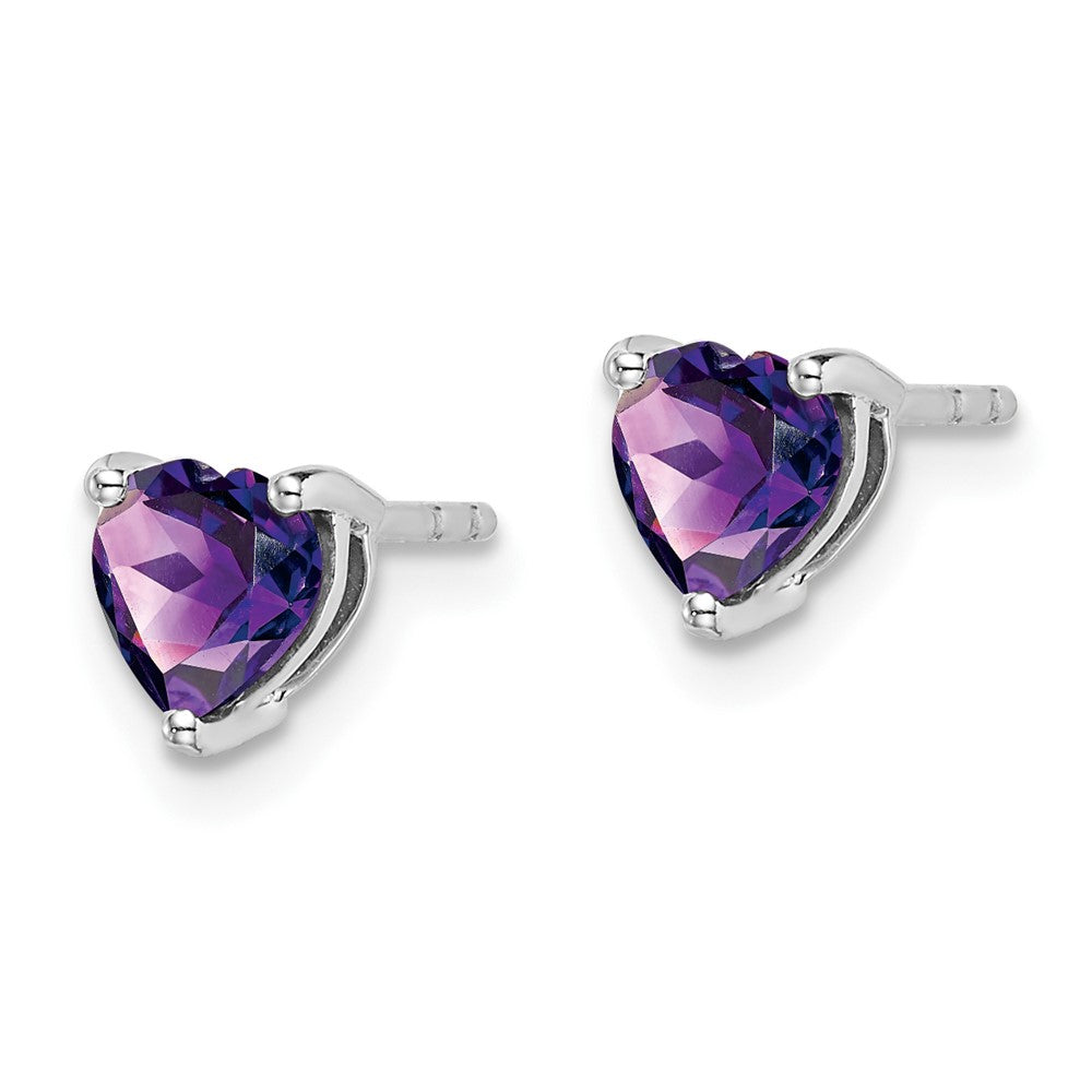 14k White Gold 5mm Heart Amethyst Post Earrings