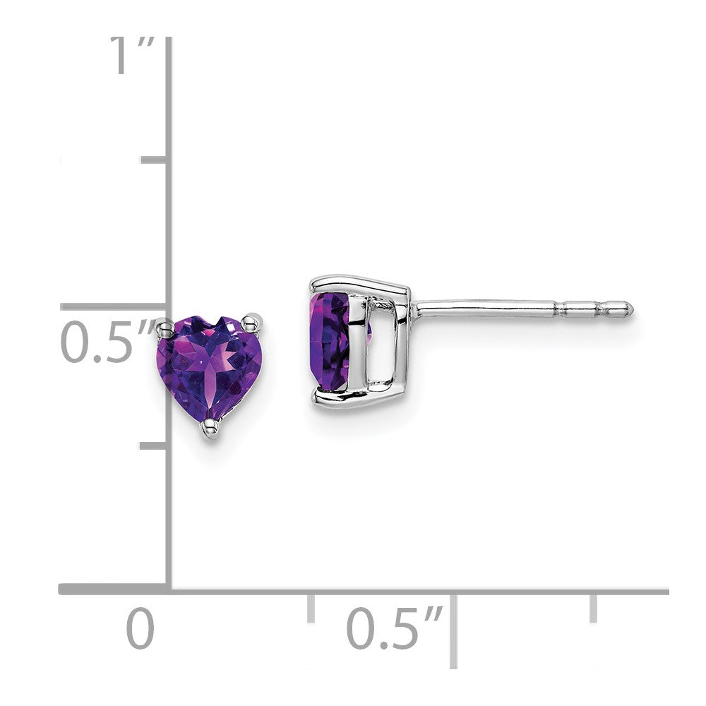 14k White Gold 5mm Heart Amethyst Post Earrings