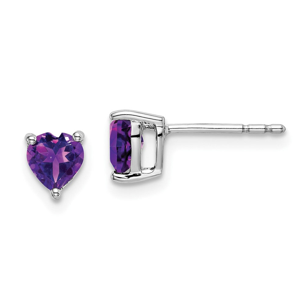 14k White Gold 5mm Heart Amethyst Post Earrings