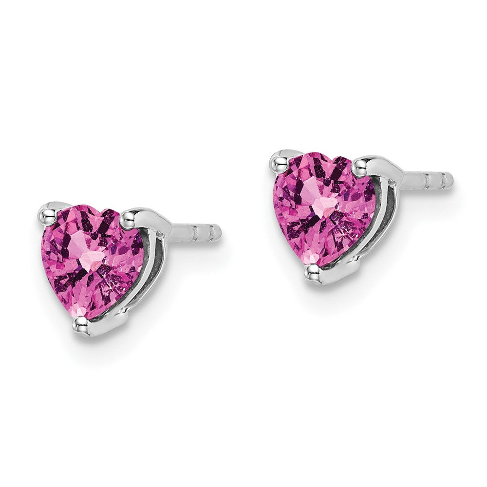 14k White Gold 5mm Heart Lab Created Pink Sapphire Post Earrings