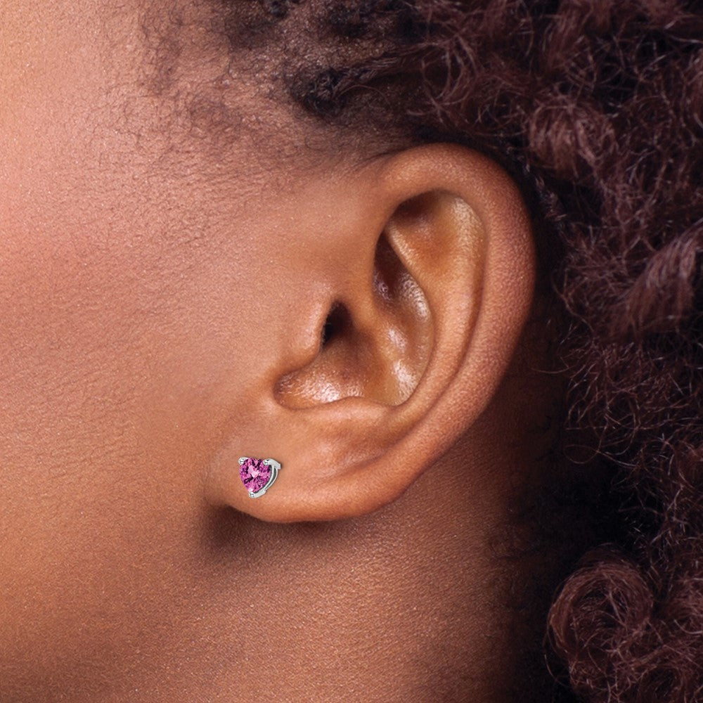 14k White Gold 5mm Heart Lab Created Pink Sapphire Post Earrings