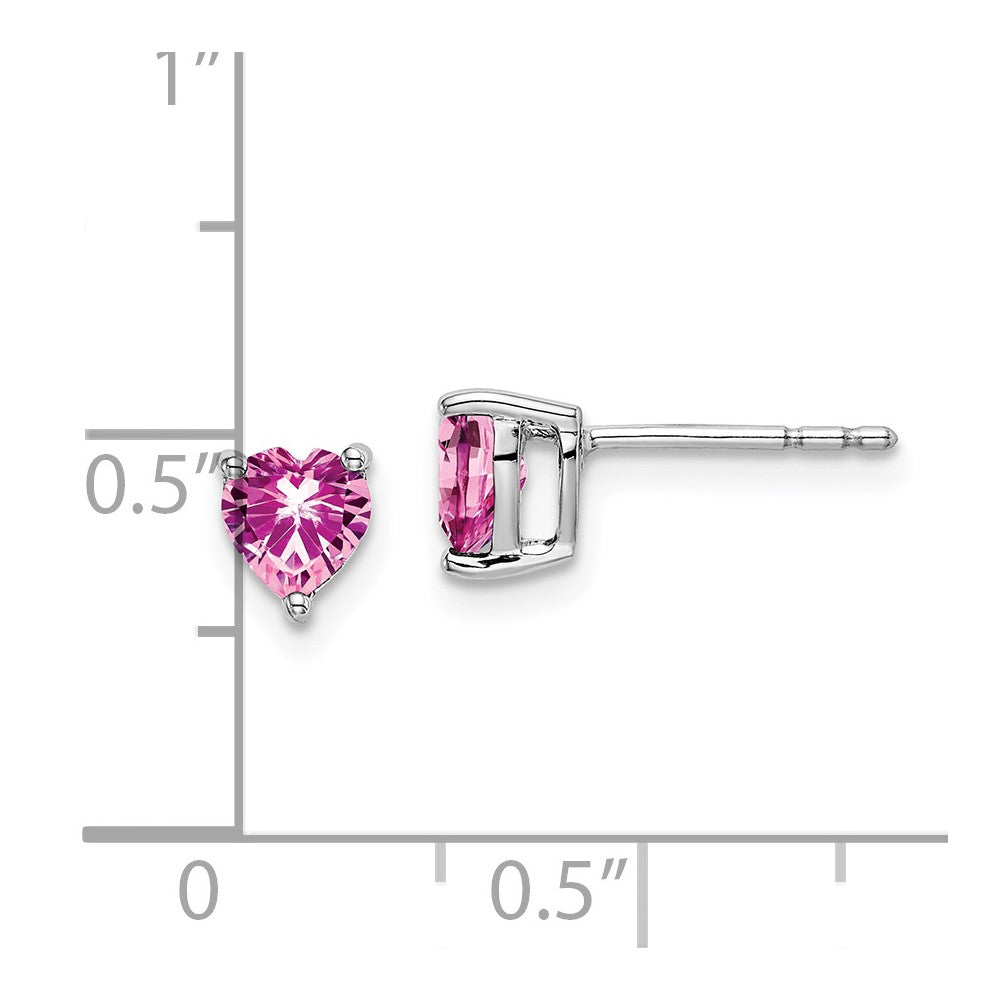 14k White Gold 5mm Heart Lab Created Pink Sapphire Post Earrings