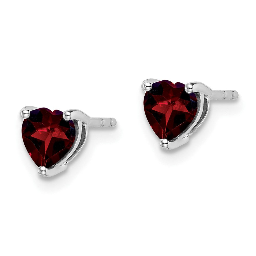 14k White Gold 5mm Heart Garnet Post Earrings