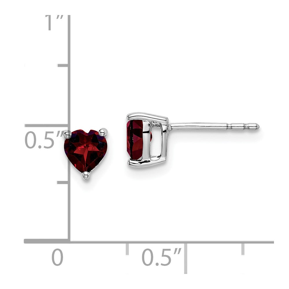 14k White Gold 5mm Heart Garnet Post Earrings