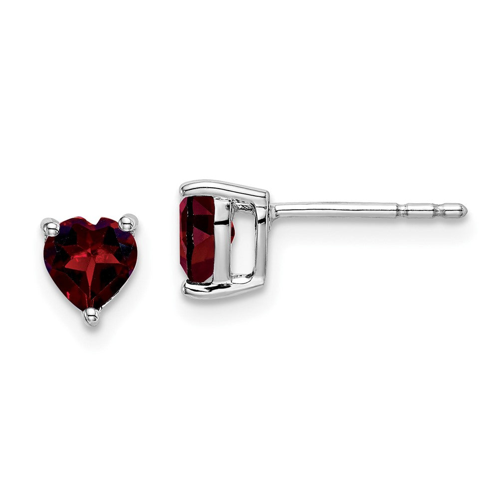 14k White Gold 5mm Heart Garnet Post Earrings