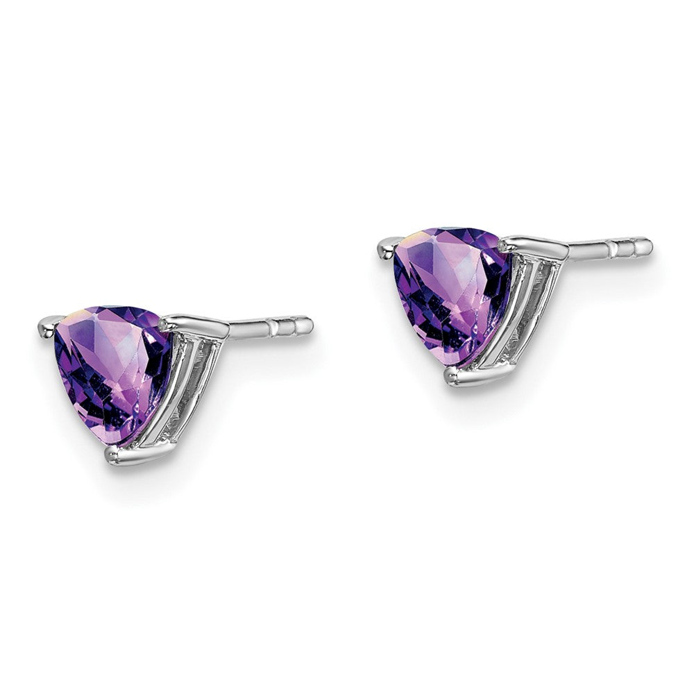 14k White Gold 5mm Trillion Amethyst Post Earrings