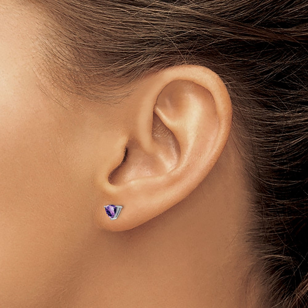 14k White Gold 5mm Trillion Amethyst Post Earrings