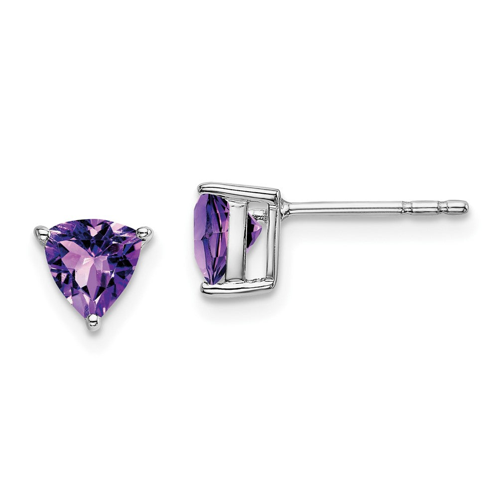 14k White Gold 5mm Trillion Amethyst Post Earrings