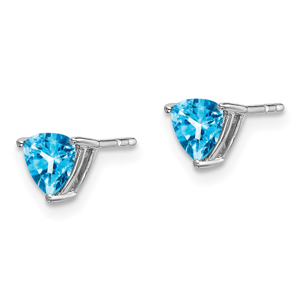 14k White Gold 5mm Trillion Blue Topaz Post Earrings