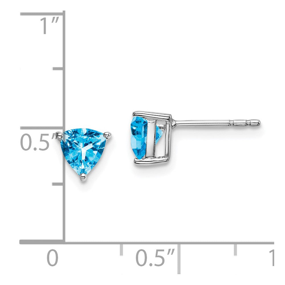 14k White Gold 5mm Trillion Blue Topaz Post Earrings