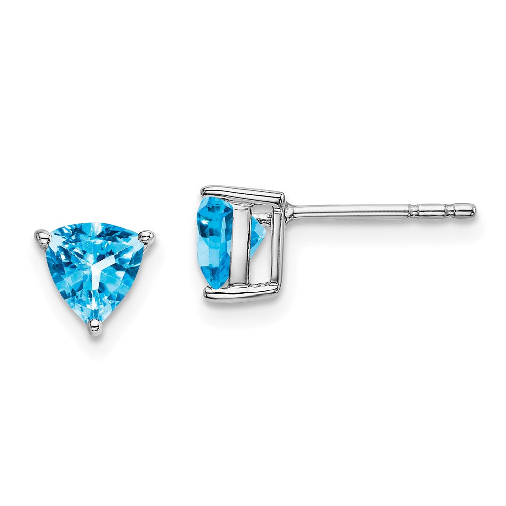 14k White Gold 5mm Trillion Blue Topaz Post Earrings